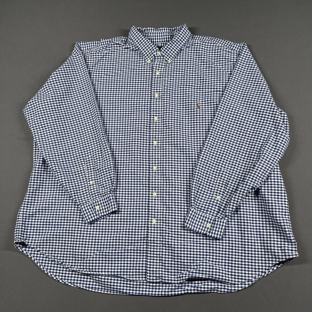 Polo Ralph Lauren Shirt Mens 4XB Oxford OCBD Blue White Gingham Pony Classic